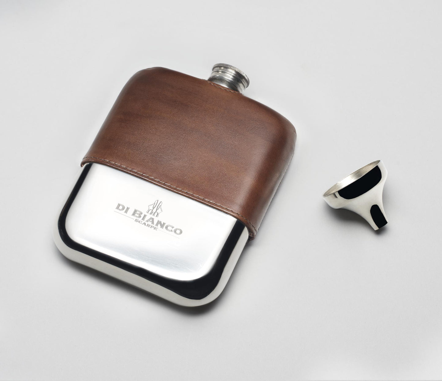 Leather Pewter Flask Reverse Sombrero