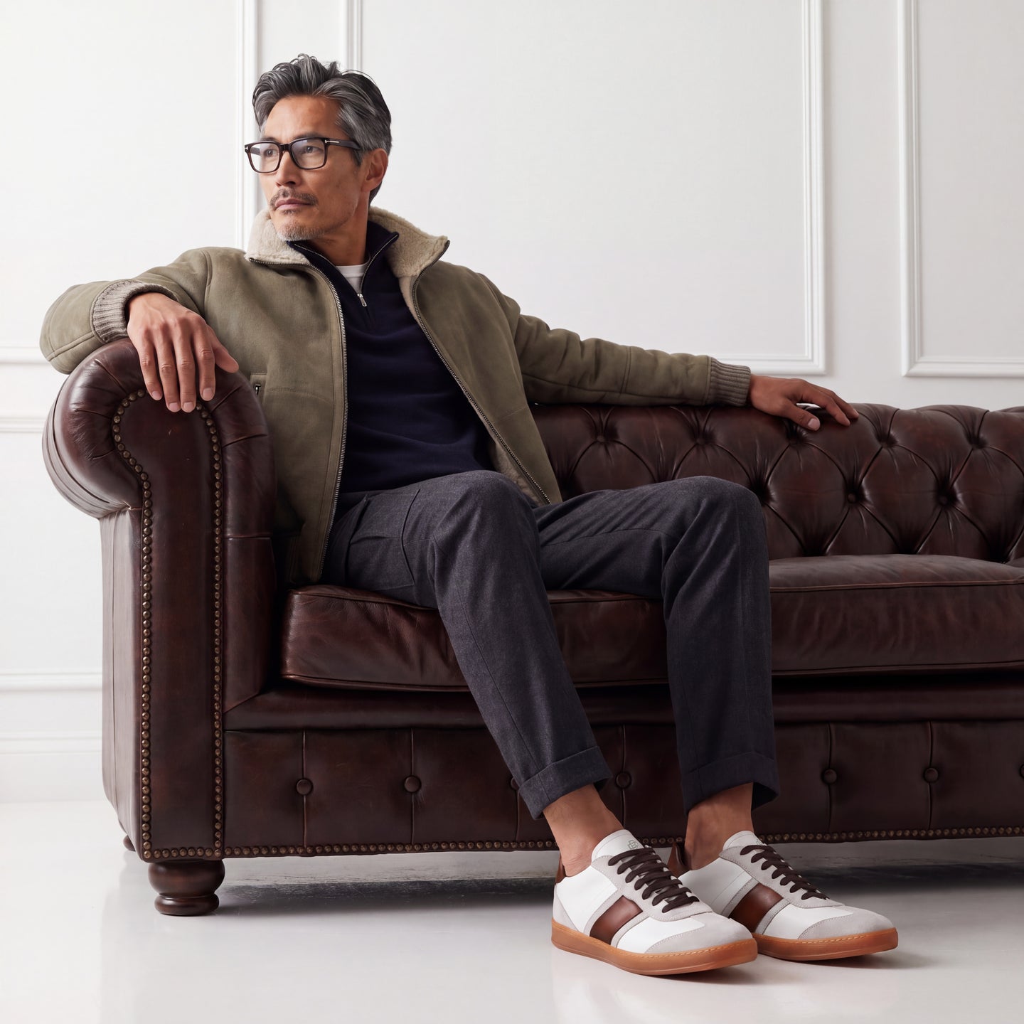 DB Copparo Sport Calfskin Bianco and Whiskey Men's Italian Sneaker