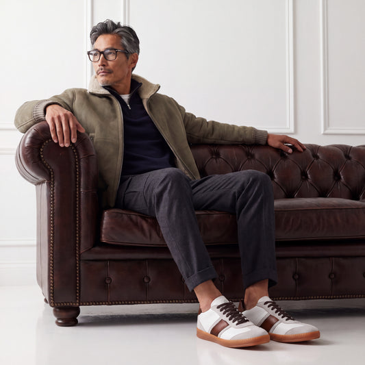 DB Copparo Sport Calfskin Bianco and Whiskey Men's Italian Sneaker