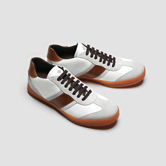 DB Copparo Sport Calfskin Bianco and Whiskey Men's Italian Sneaker