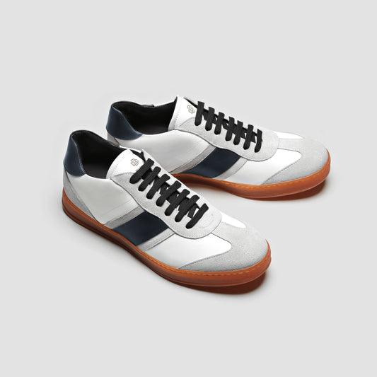 DB Copparo Sport Calfskin Bianco and Blue Men's Italian Sneaker