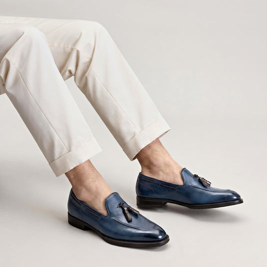 Vesuvio Buffalo Navy Men's Tassel Loafer