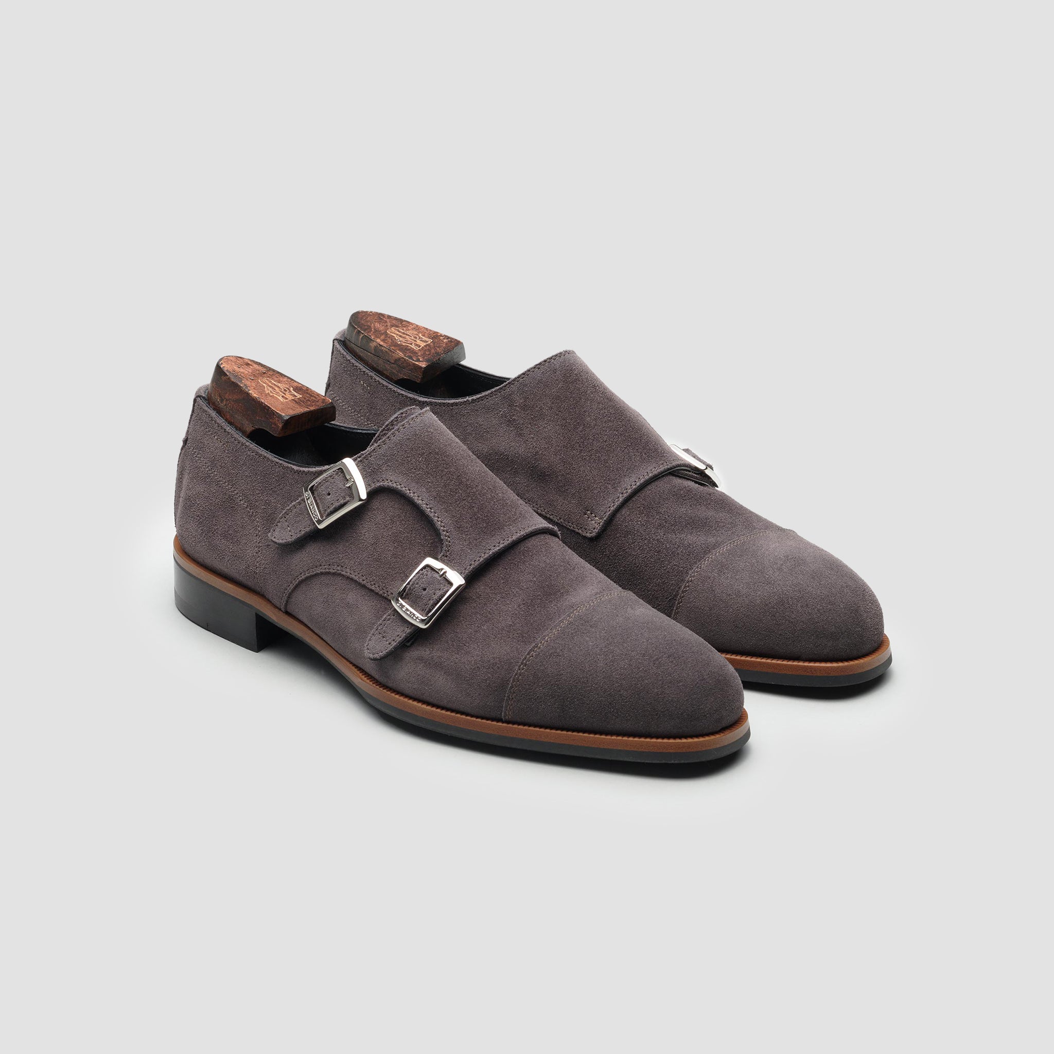 Grey suede monk hot sale strap shoes